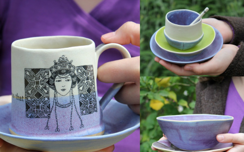 purple mug purple bowls