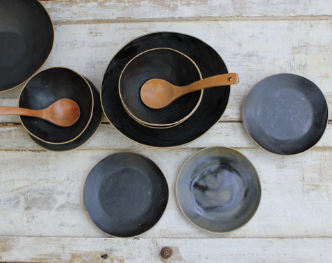 black  gray plates bowls